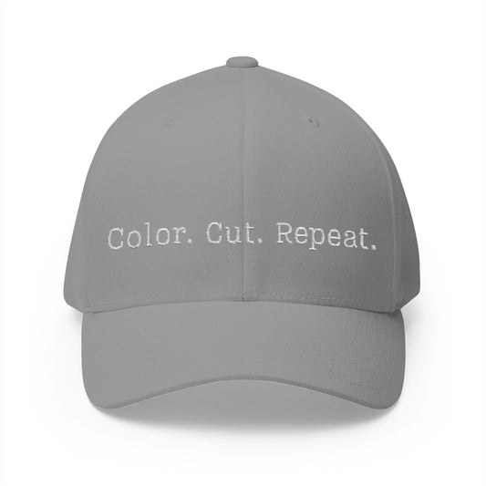 Color. Cut. Repeat. Flexfit Hat | Embroidered Hairstylist Cap