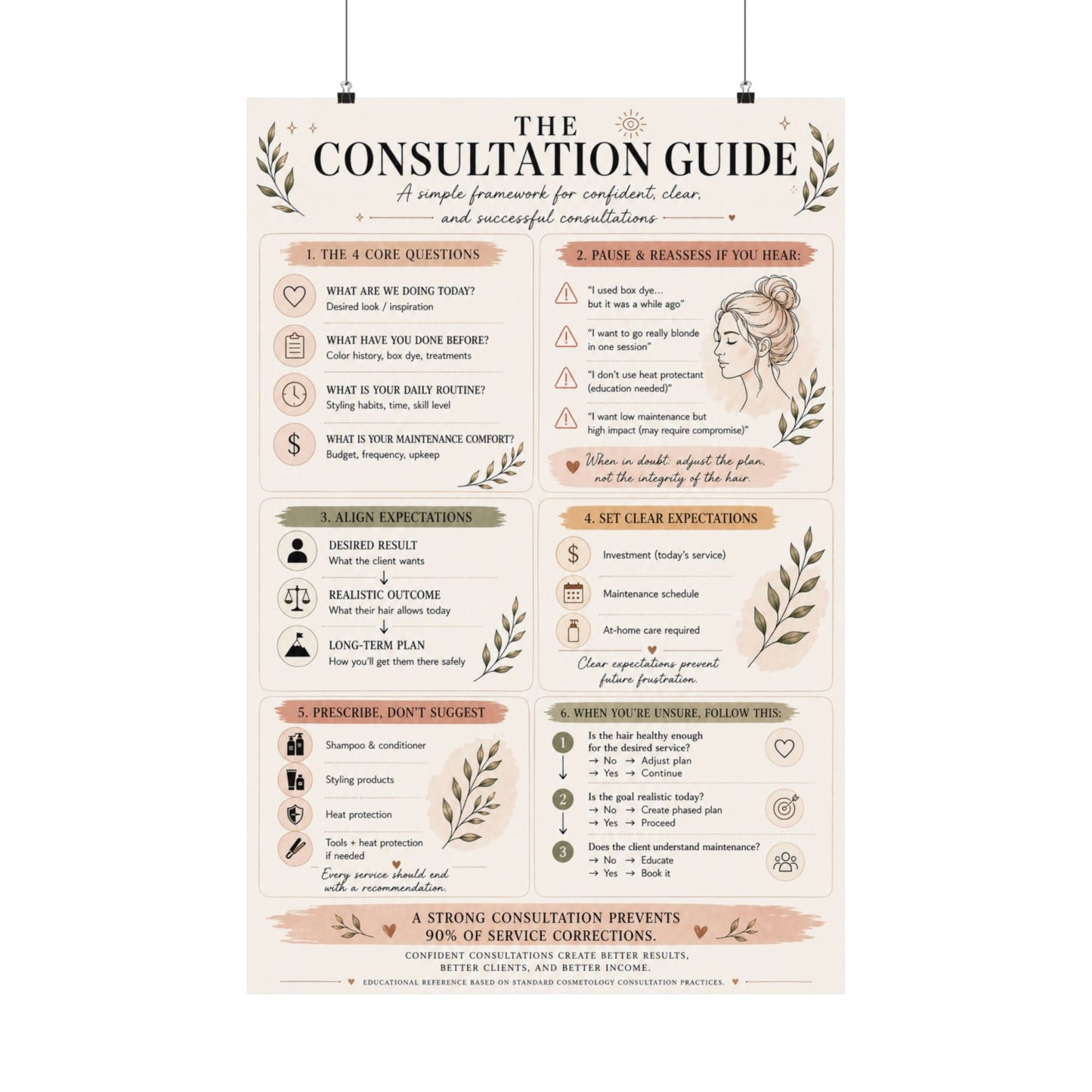 Hair Stylist Consultation Guide Poster | Client Consultation Cheat Sheet | Cosmetology Education Chart | Salon Training Tool | Hairdresser Wall Decor