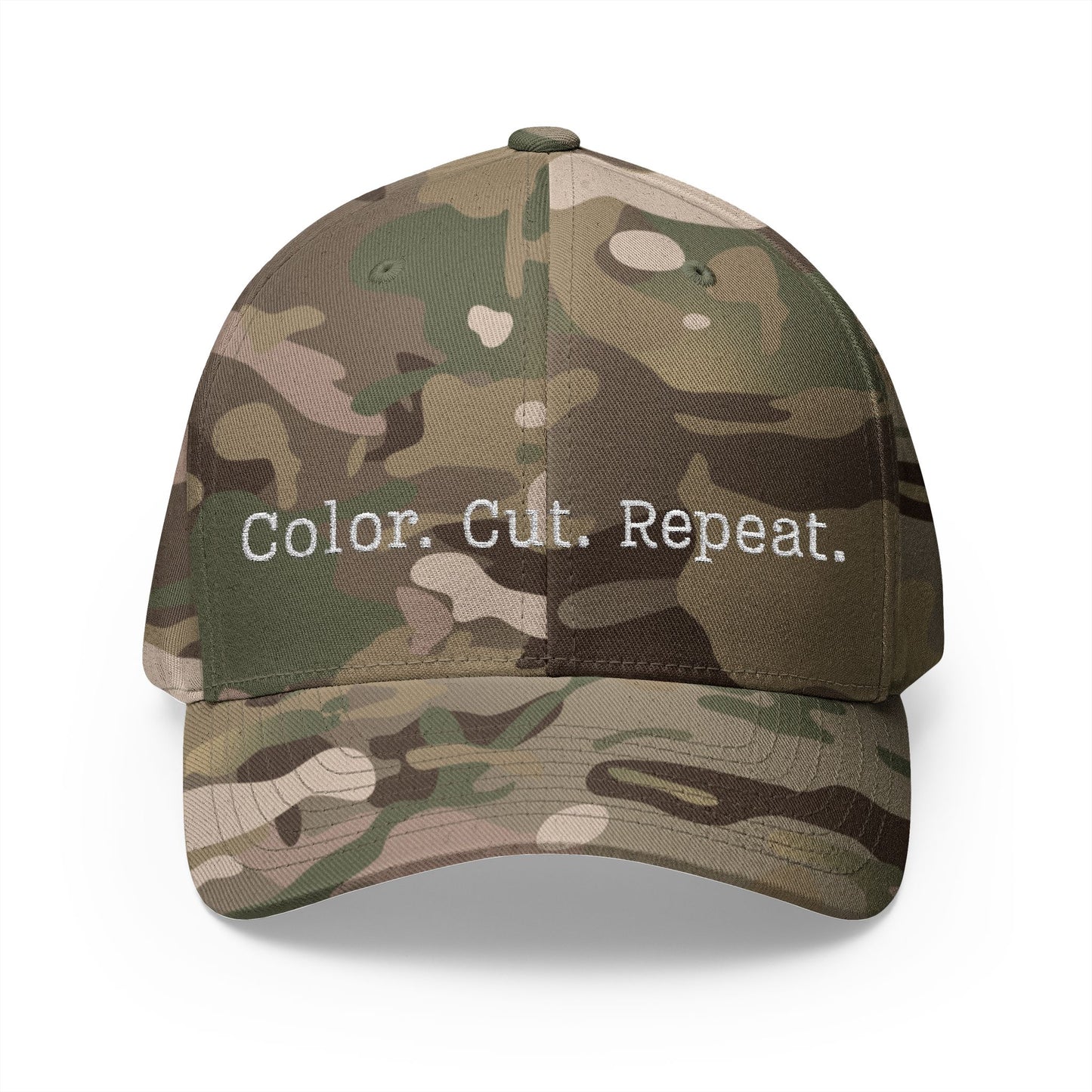 Color. Cut. Repeat. Flexfit Hat | Embroidered Hairstylist Cap