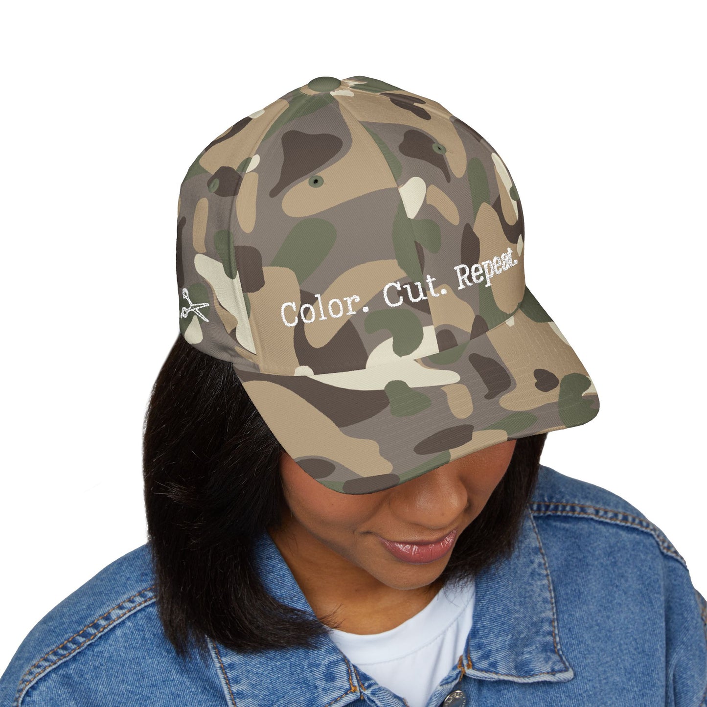 Color. Cut. Repeat. Flexfit Hat | Embroidered Hairstylist Cap