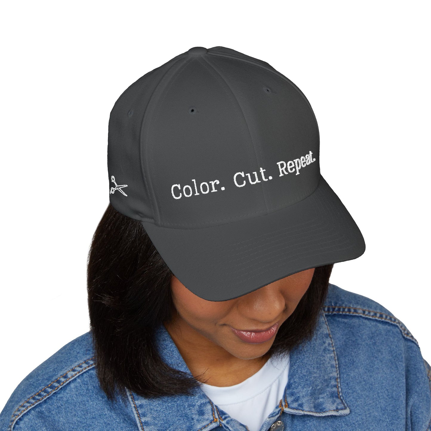 Color. Cut. Repeat. Flexfit Hat | Embroidered Hairstylist Cap