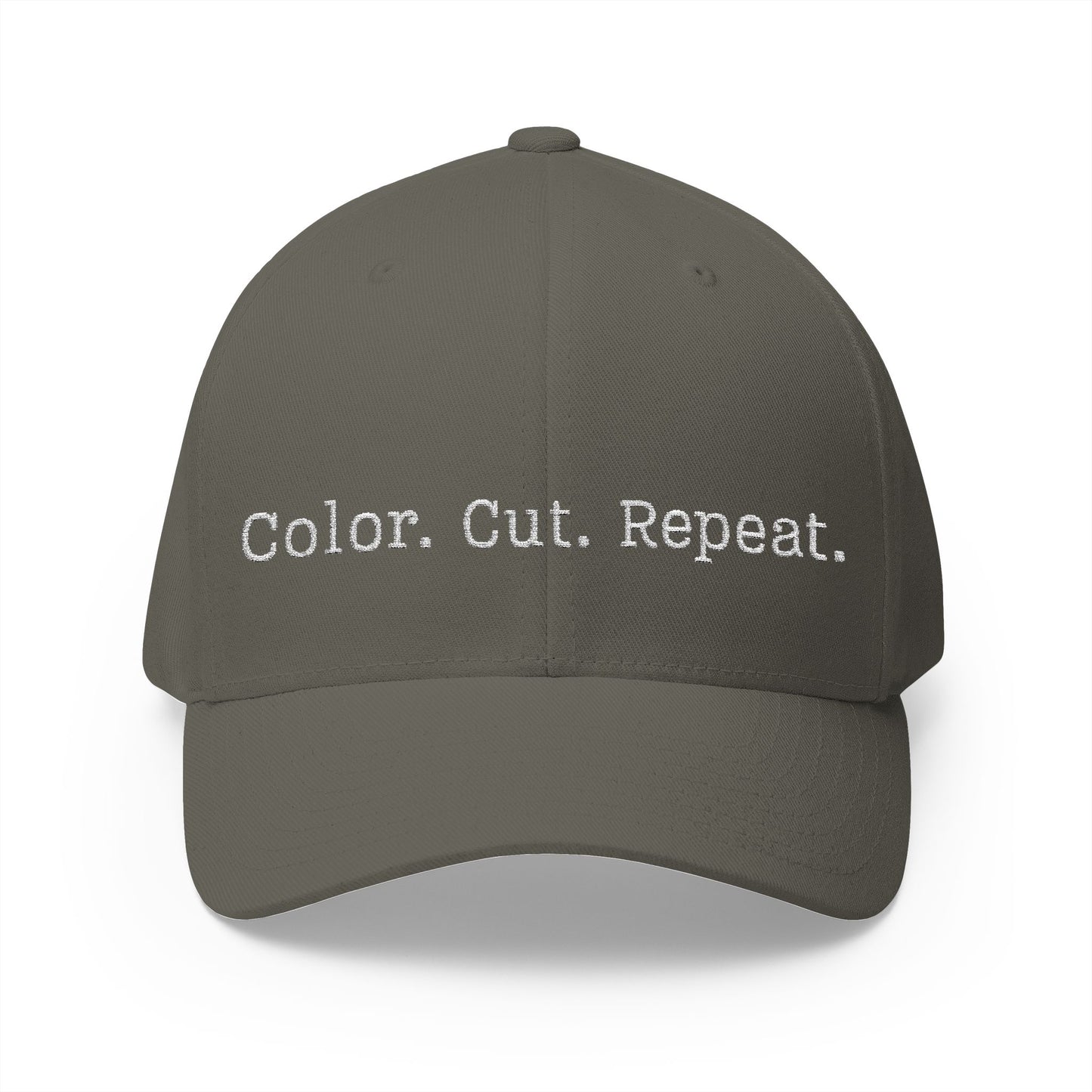 Color. Cut. Repeat. Flexfit Hat | Embroidered Hairstylist Cap