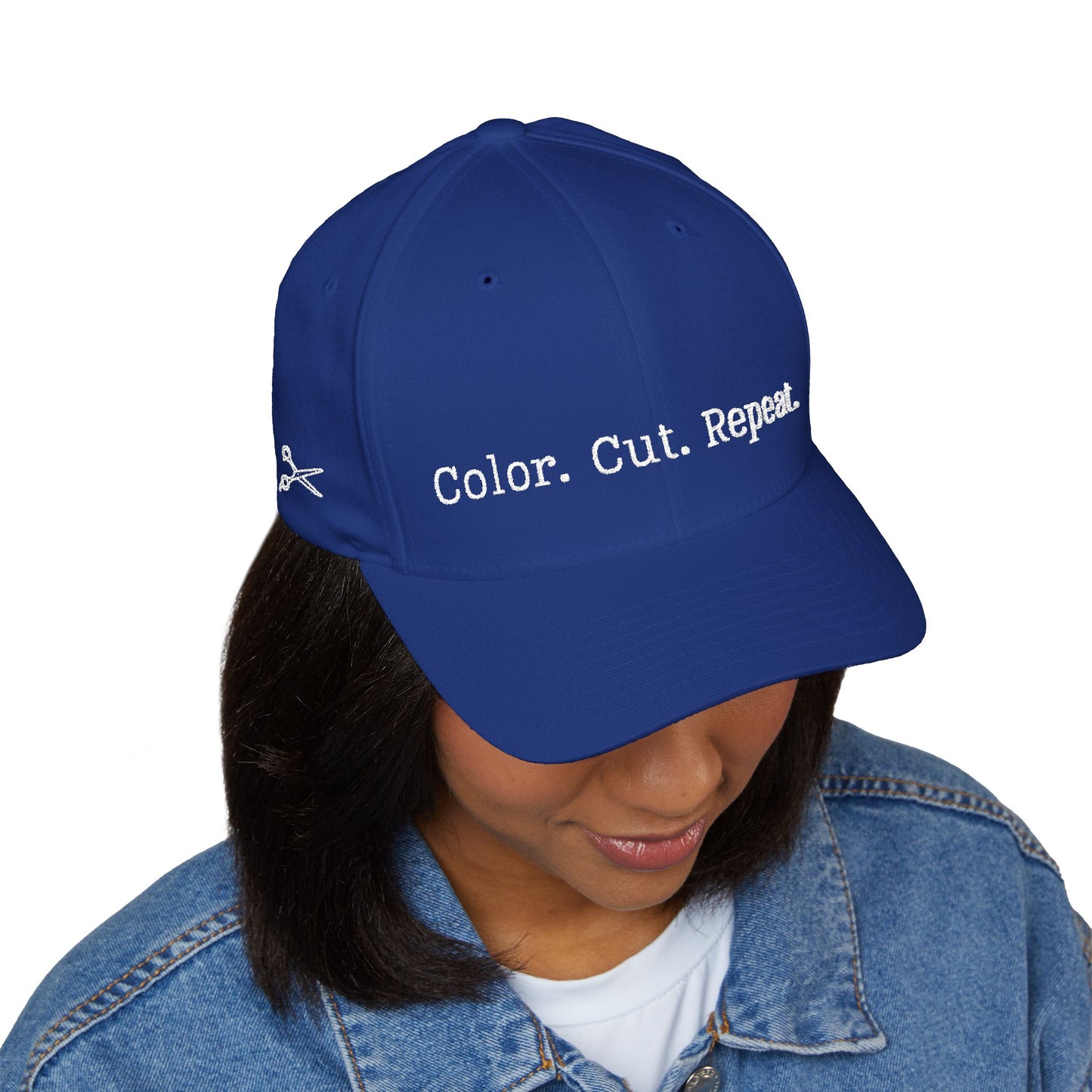 Color. Cut. Repeat. Flexfit Hat | Embroidered Hairstylist Cap