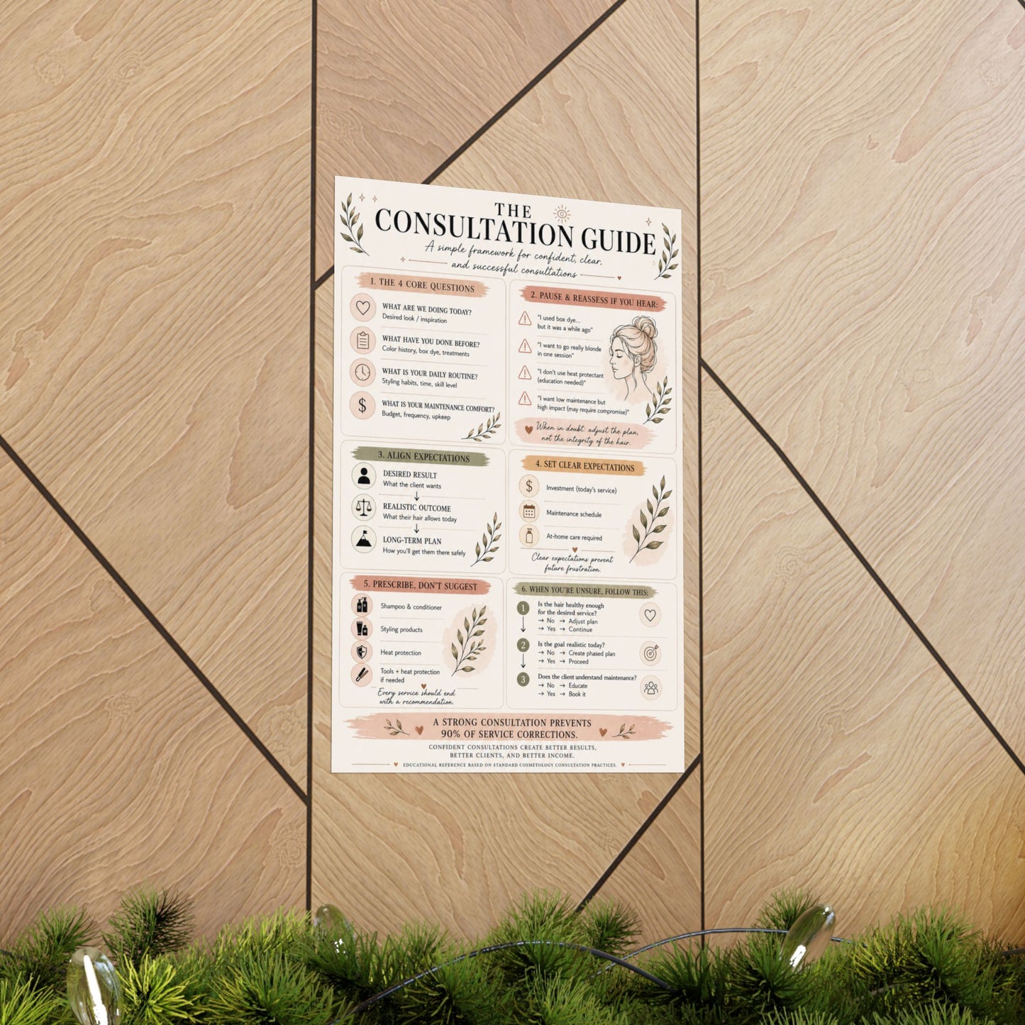 Hair Stylist Consultation Guide Poster | Client Consultation Cheat Sheet | Cosmetology Education Chart | Salon Training Tool | Hairdresser Wall Decor