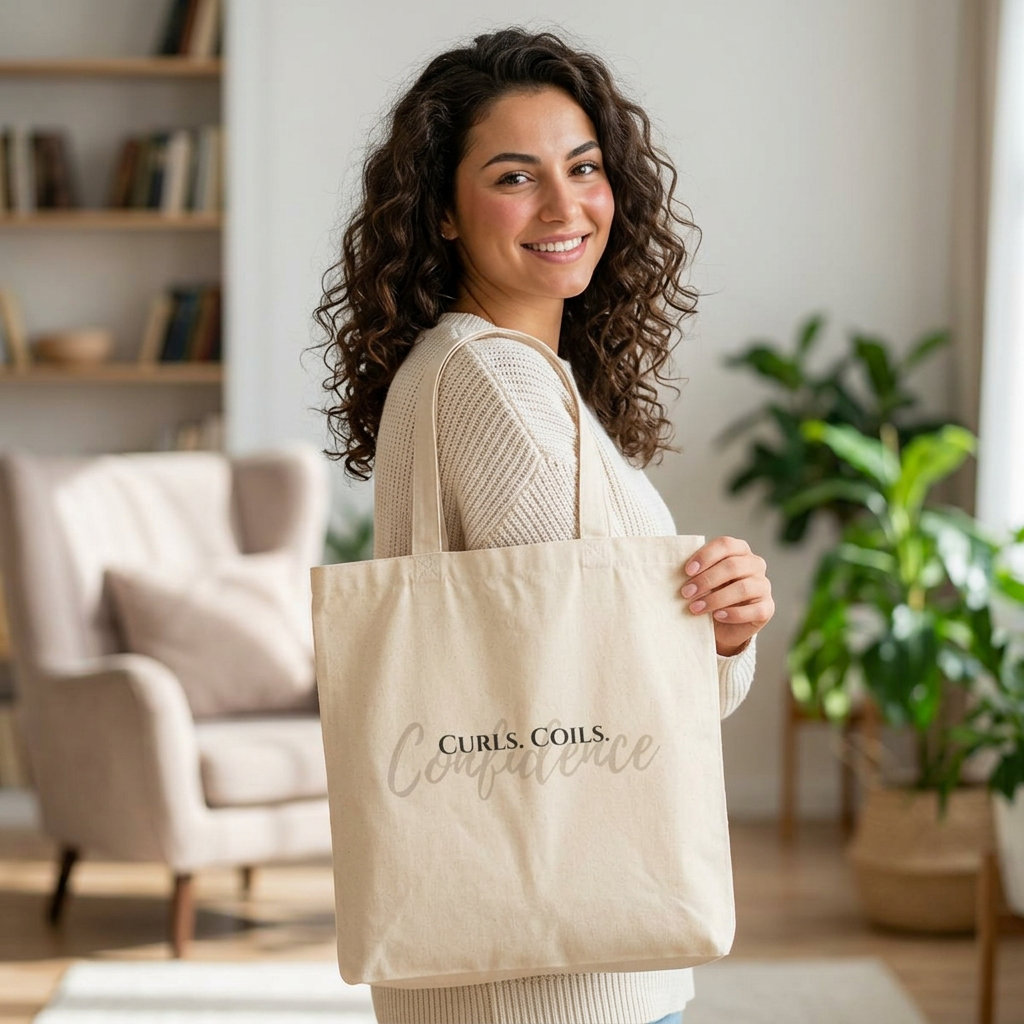 Curls Coils Confidence Canvas Tote Bag | Curly Hair Tote | Curly Girl Gift | Hairstylist Bag | Salon Tote