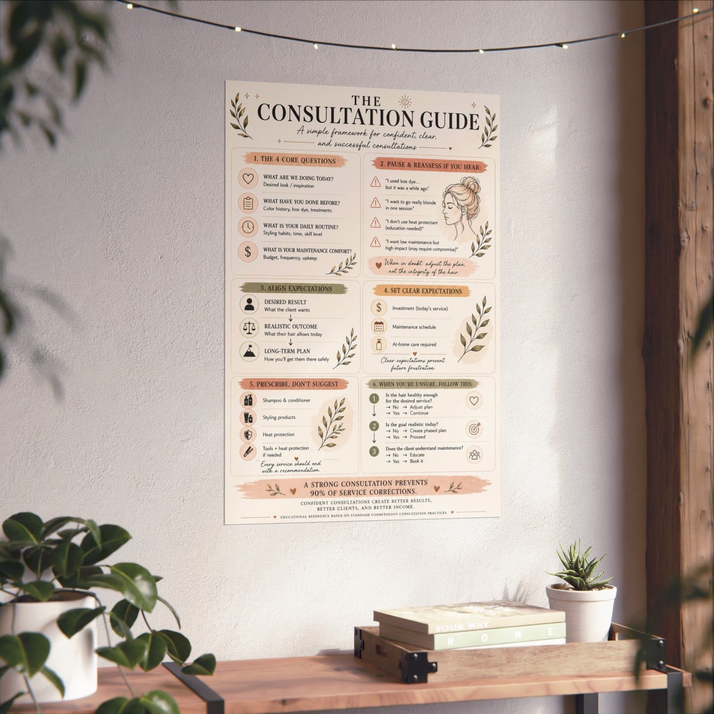 Hair Stylist Consultation Guide Poster | Client Consultation Cheat Sheet | Cosmetology Education Chart | Salon Training Tool | Hairdresser Wall Decor