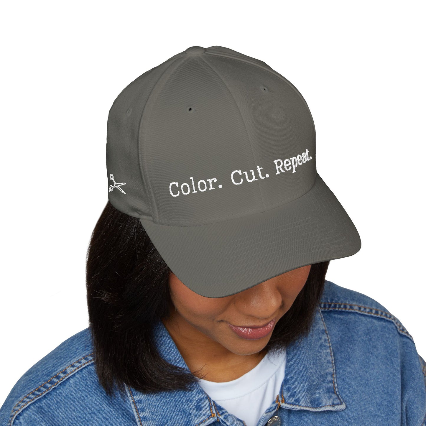 Color. Cut. Repeat. Flexfit Hat | Embroidered Hairstylist Cap
