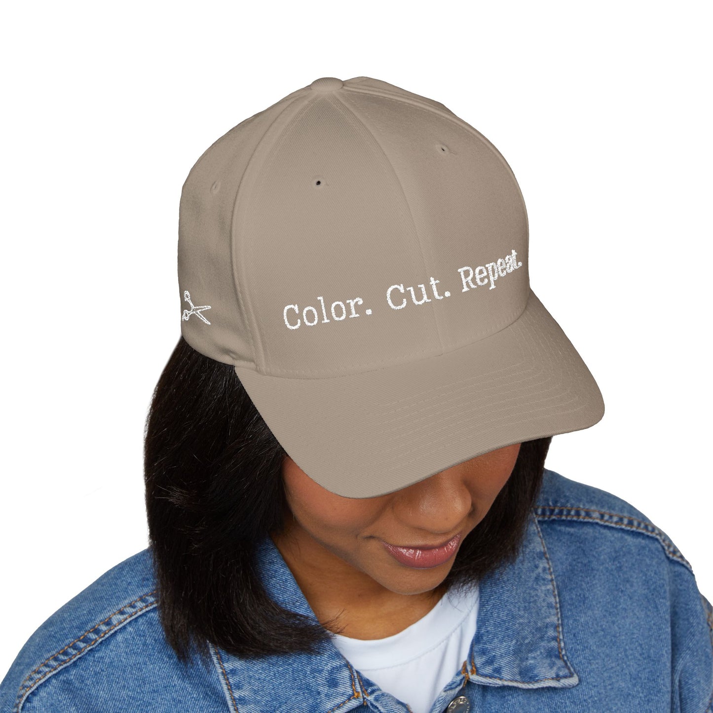 Color. Cut. Repeat. Flexfit Hat | Embroidered Hairstylist Cap